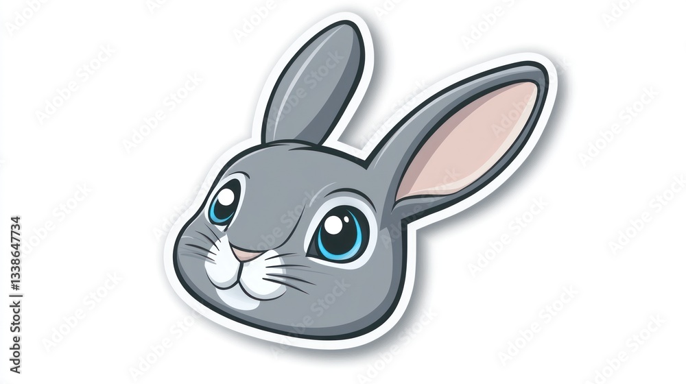 Obraz premium Cute cartoon rabbit head sticker, isolated on white background. Possible use kids, animals, posters