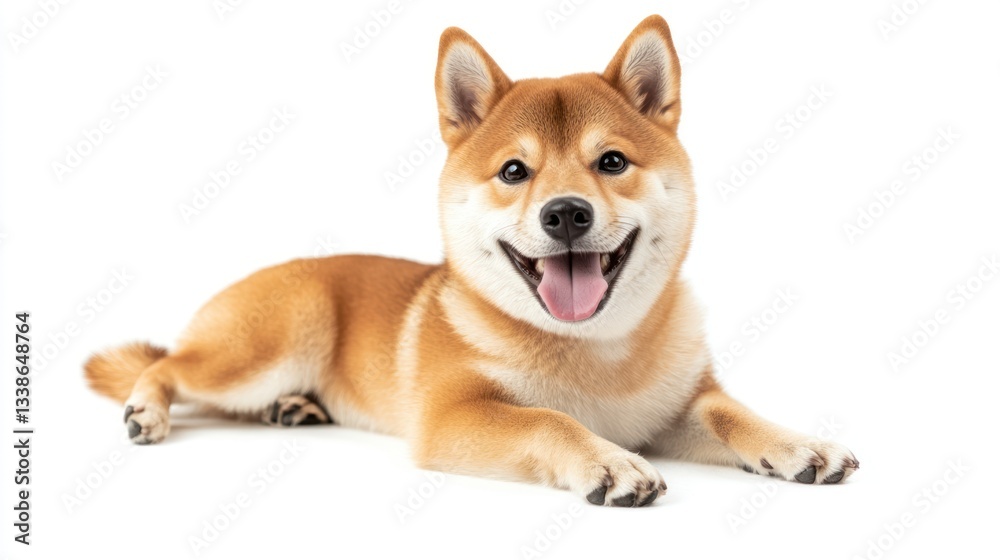 Happy Shiba Inu Dog Lying Down; Studio Shot; Use Stock Photo Happy Shiba Inu Dog Lying Down; Studio Shot; Use Stock Photo