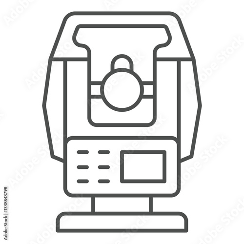 Optical theodolite thin line icon, optical equipment concept. Vector graphics. Angle measurement tool sign on white background, outline style icon for mobile or web design.