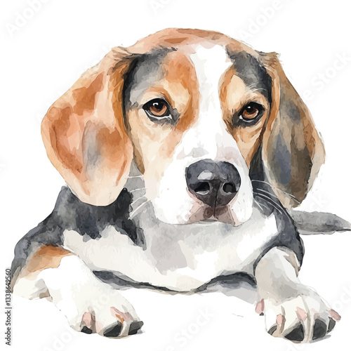 A watercolor vector painting of a beagle, isolated on a white background.

