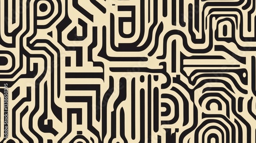 Abstract Beige Black Circuit Pattern Texture.