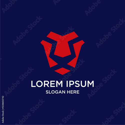 Abstract Geometric Red Lion Logo On Dark Background