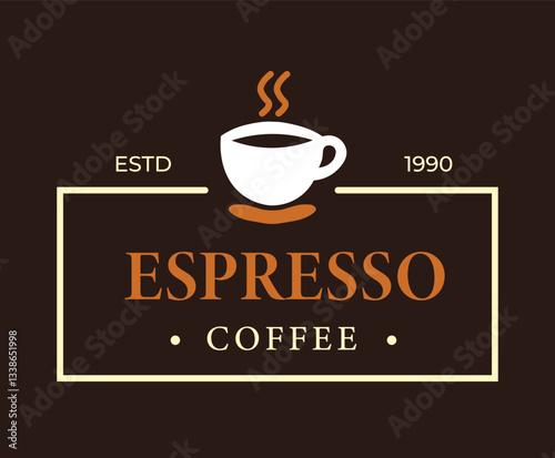 Modern espresso coffee logo design featuring a cup and steam with established date in minimalist style