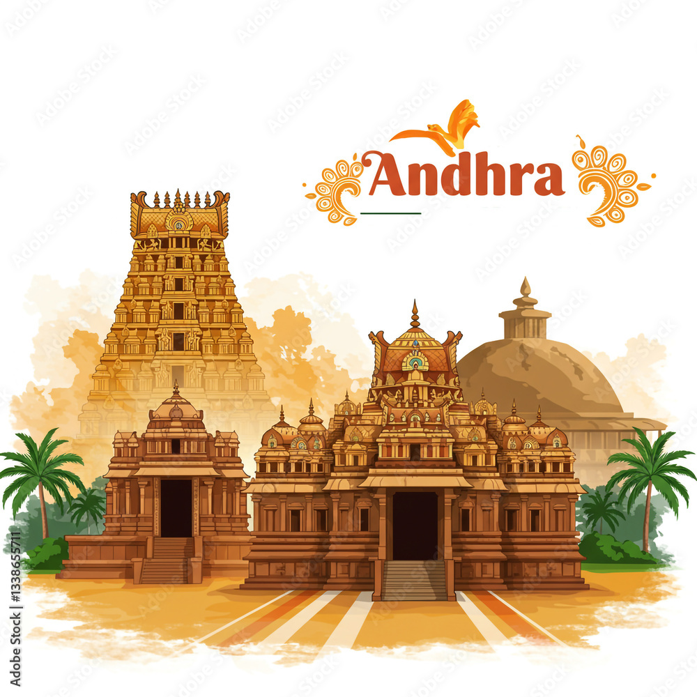 Obraz premium Andhra Pradesh Temples with Traditional South Indian Architecture