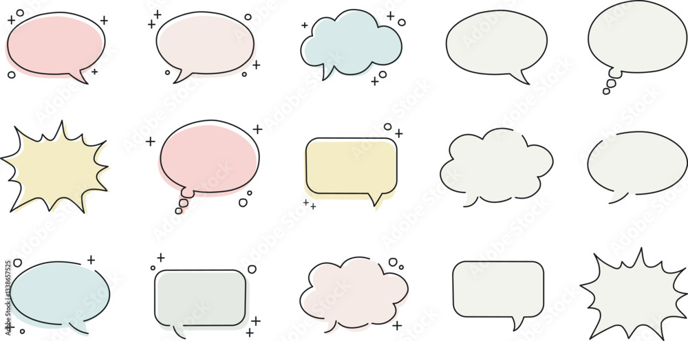 Obraz premium Set of speech bubbles. Hand drawn vector illustration. Isolated on white background.