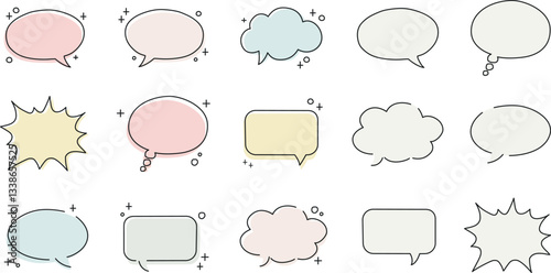 Set of speech bubbles. Hand drawn vector illustration. Isolated on white background.