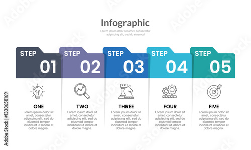 5 Steps to Success Document Infographic design. Presentation, Banner, Report and Plan. Vector illustration.