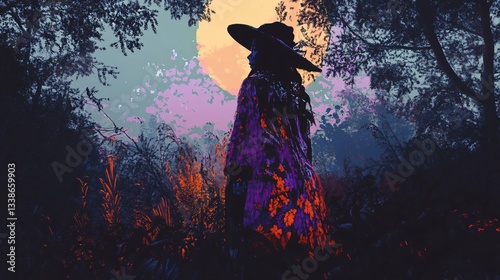 Sinister Enchantress: Witch in Forest Halloween Image