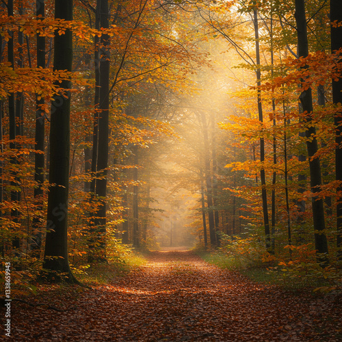 Golden Autumn Forest with S...