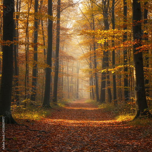 Golden Autumn Forest with S...