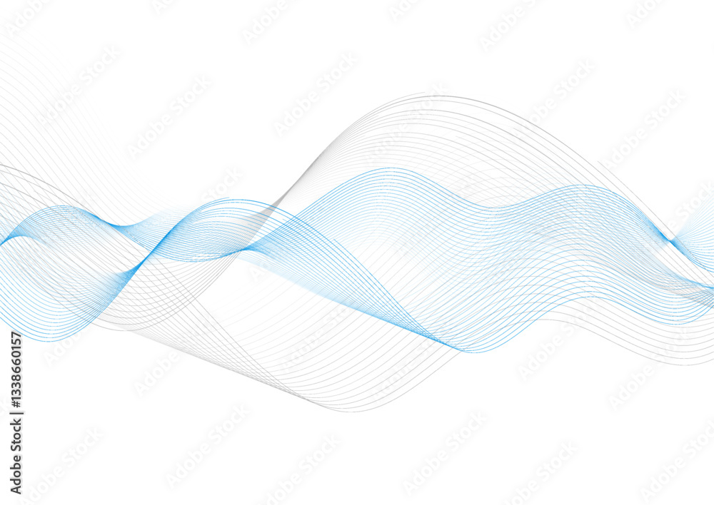 Fototapeta premium Blue and grey wavy lines abstract minimal elegant background. Vector graphic design