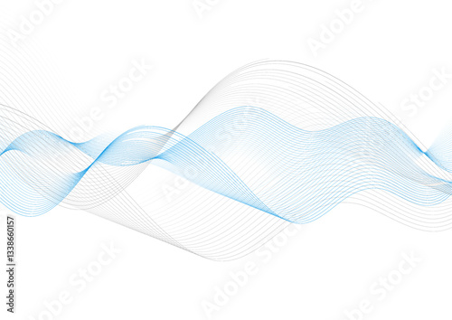 Blue and grey wavy lines abstract minimal elegant background. Vector graphic design photo