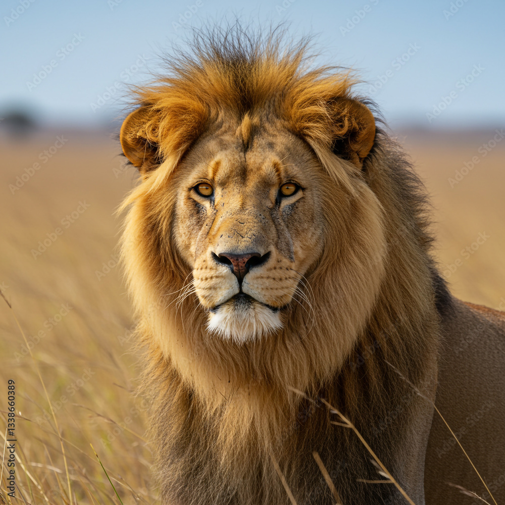 Obraz premium Lion in Natural Habitat with Majestic Stare