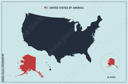 Alaska vector map. High detailed illustration. United state of America country.