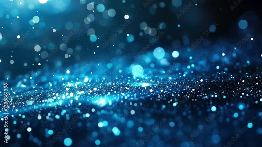 Mesmerizing blue bokeh background with shimmering lights and sparkling textures creates dreamy atmosphere, perfect for various design projects and captivating visuals.