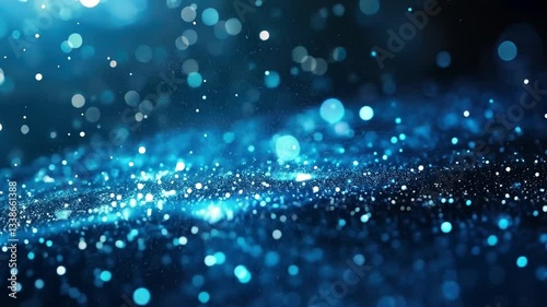 Mesmerizing blue bokeh background with shimmering lights and sparkling textures creates dreamy atmosphere, perfect for various design projects and captivating visuals.