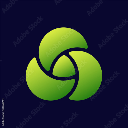 Green logo featuring three interlocking shapes forming a cohesive and dynamic circular pattern.