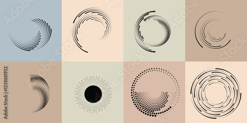 Art composition with halftone dots .Modern art design .Neutral color stripes .Transition dots. Geometric shape. Wall art