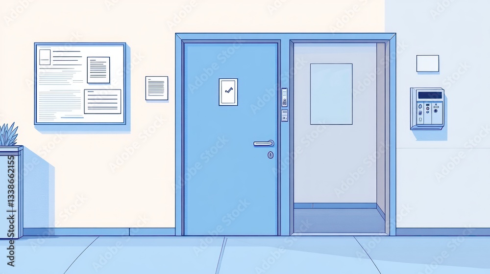 Pastel Hospital Corridor with Doors Pastel Hospital Corridor with Doors