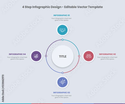 4 Steps Infographics Design Template - Graph, Pie chart, workflow layout, circle diagram, brochure, report, presentation, web design Editable Vector illustration on white background