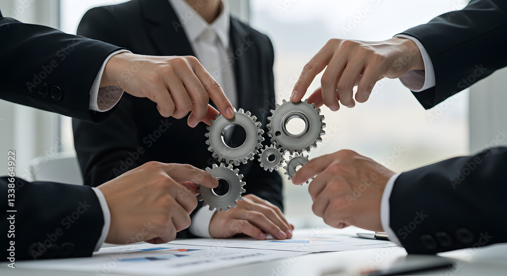 Business Team Interlocking Gears: Collaborative Synergy and Teamwork