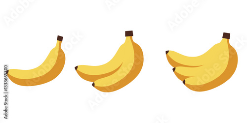 A bunch of three ripe bananas in vibrant yellow, symbolizing tropical freshness and healthy eating. Ideal for food graphics, grocery illustrations, and organic product branding