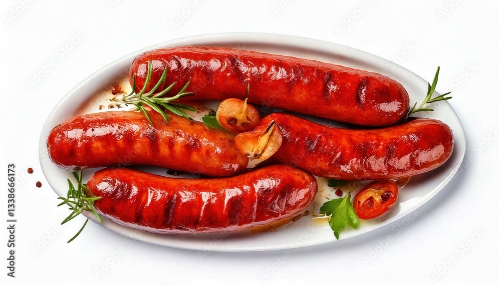Grilled Sausage – Isolated on White Background, Top View Grilled Sausage – Isolated on White Background, Top View