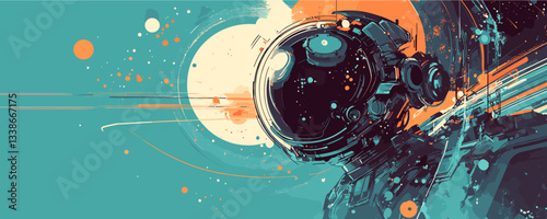 Abstract space art: astronaut in colorful cosmos with splashing light effects.