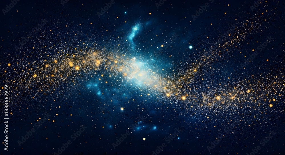 Fototapeta premium A cosmic-inspired glitter galaxy with deep blues and sparkling gold dust, Ai Generated