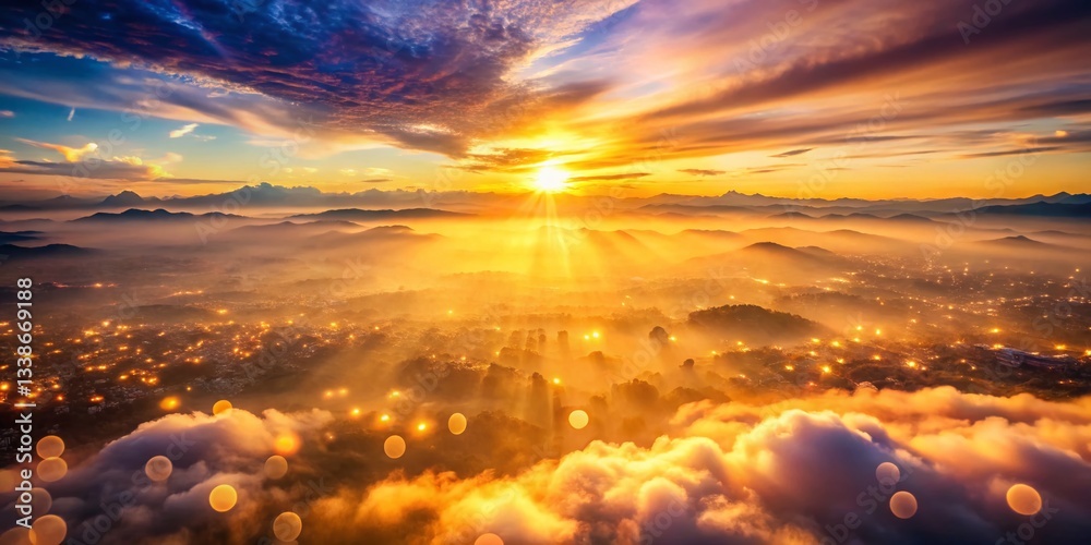 Fototapeta premium Warm Glow Bokeh Abstract Aerial Photography Background