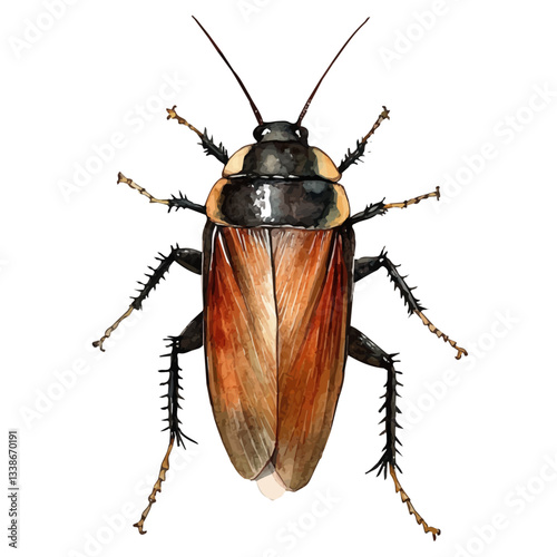 A watercolor vector painting of a cockroach, isolated on a white background.

