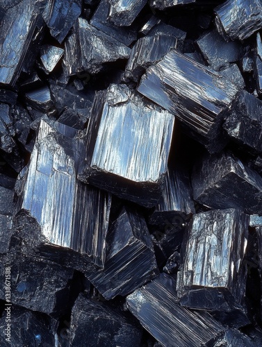 Captivating close up of lustrous stibnite crystals showcasing metallic luster and intricate formations dark mineral background