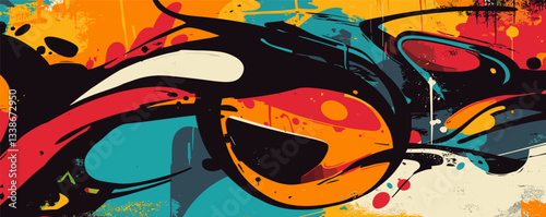 Colorful abstract graffiti art with bold shapes and dynamic curves.