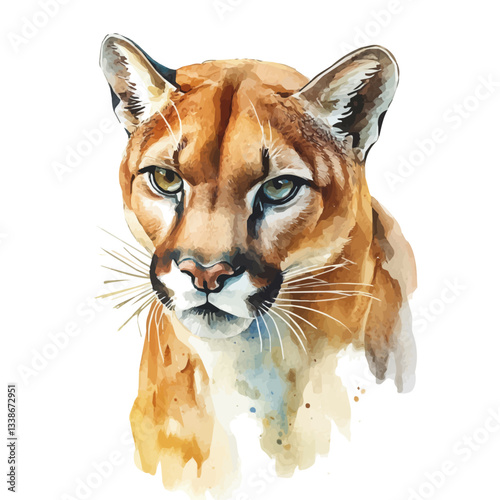 A watercolor vector painting of a cougar, isolated on a white background.

