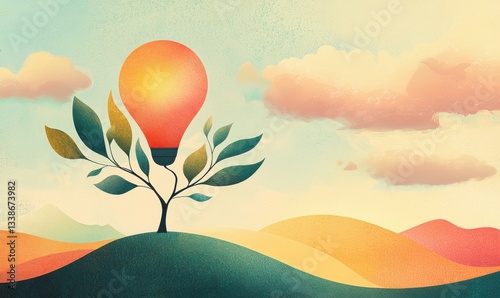 Illuminated tree of ideas abstract landscape artistic design nature
