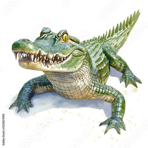 A watercolor vector painting of a crocodile, isolated on a white background.

