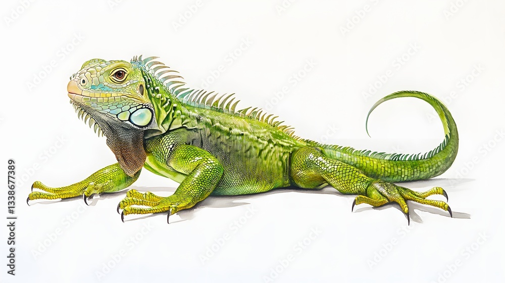 Fototapeta premium Green Iguana Lizard Reptile Animal Portrait Illustration