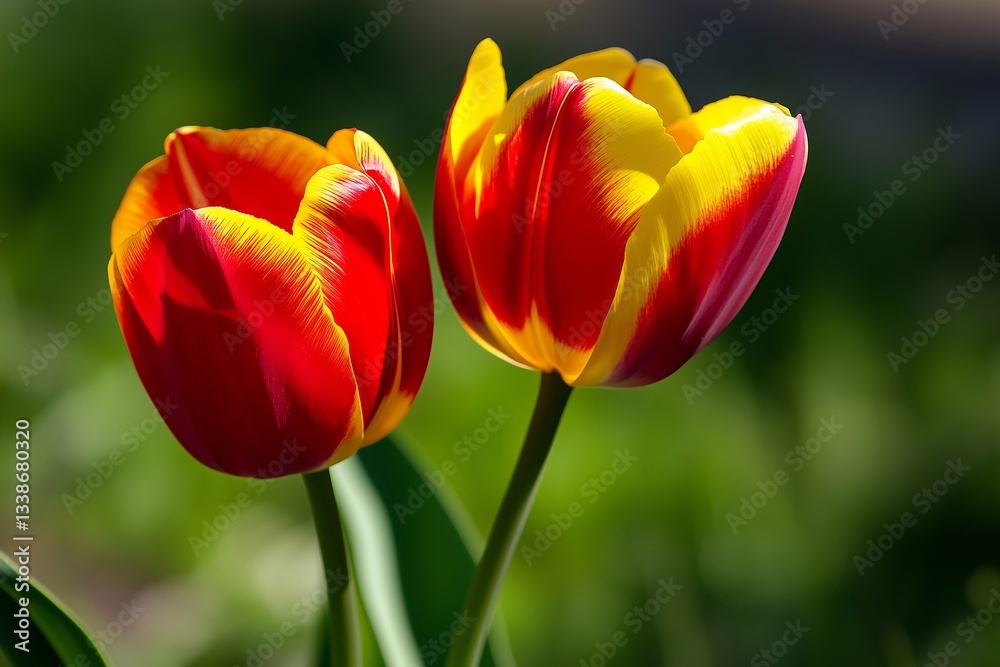 Vibrant Two-Tone Red and Yellow Tulips Blooming in a Sunny Garden During Springtime Generative AI Vibrant Two-Tone Red and Yellow Tulips Blooming in a Sunny Garden During Springtime Generative AI