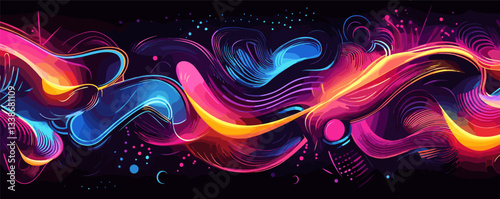 Vibrant abstract waves with dynamic neon colors and fluid motion on black background.