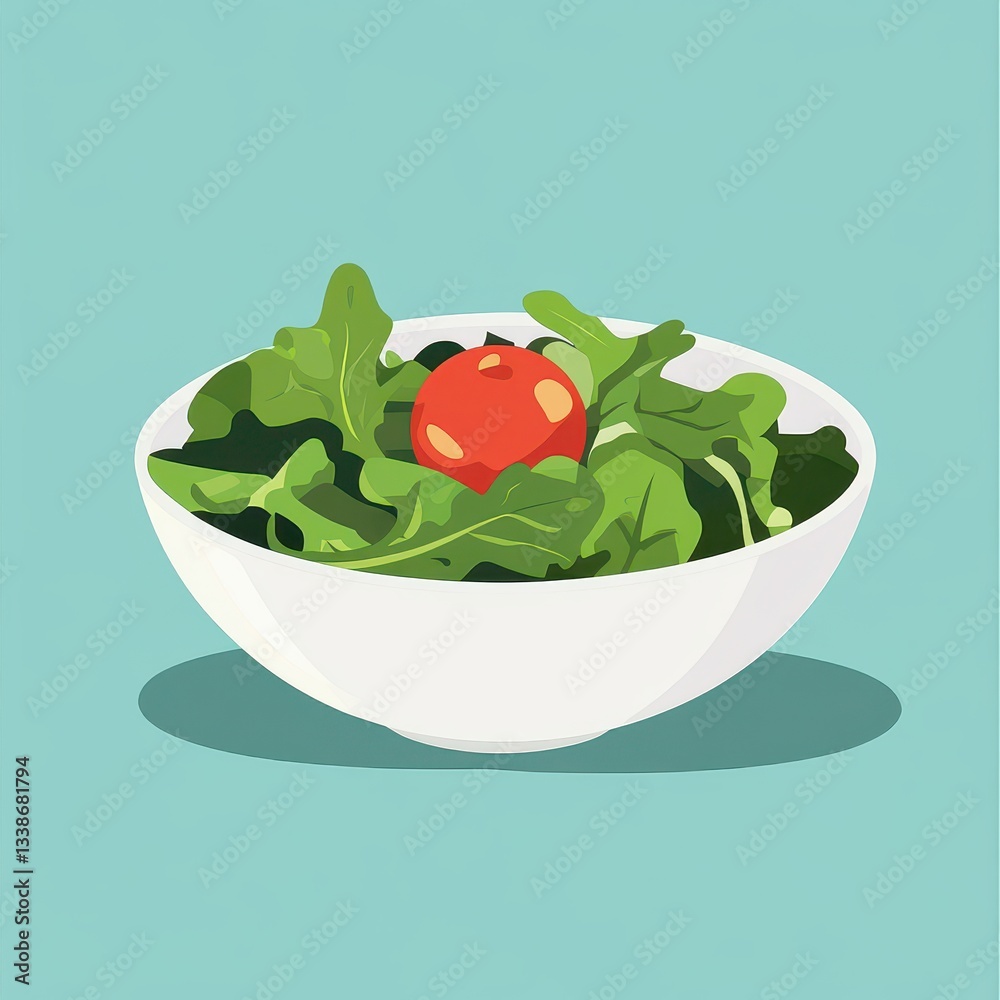 Fresh Salad with Green Leaves and Red Tomato in White Bowl Fresh Salad with Green Leaves and Red Tomato in White Bowl