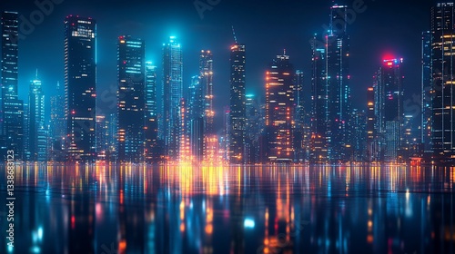 Wallpaper Mural Vibrant city skyline reflecting in water at night. Torontodigital.ca