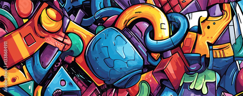 Colorful abstract graffiti art with vivid shapes and dynamic composition.