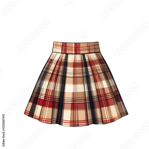 Vector image of a trendy plaid mini skirt isolated on transparent background