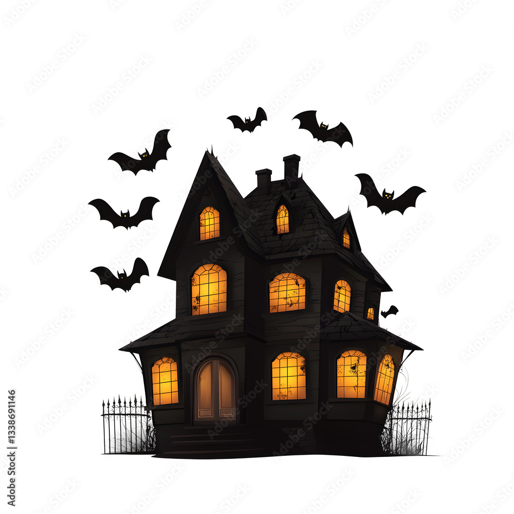 Vector of a haunted house with bats flying around Vector of a haunted house with bats flying around
