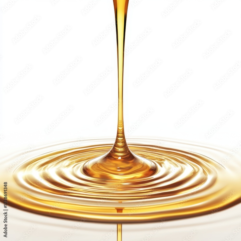 Golden Liquid Cascade Creates Mesmerizing Ripples on a Bright Surface for Food and Beauty Industry Golden Liquid Cascade Creates Mesmerizing Ripples on a Bright Surface for Food and Beauty Industry
