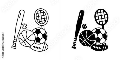 Sports line and solid web icon set. Vector illustration
