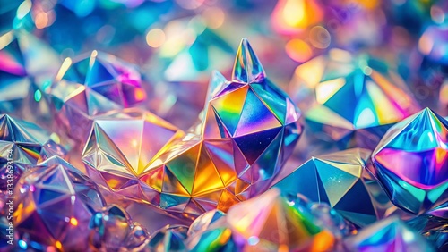 Vintage Holographic Unicorn Crystal Patterns: Iridescent Rainbow Glass Textures