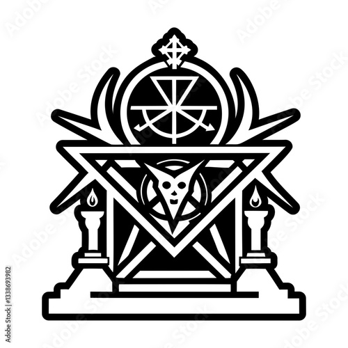A filled style icon of satanic altar tattoo