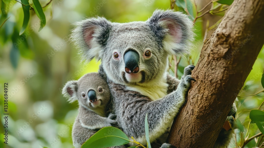 Fototapeta premium Australian Koala Mother and Baby in Tree