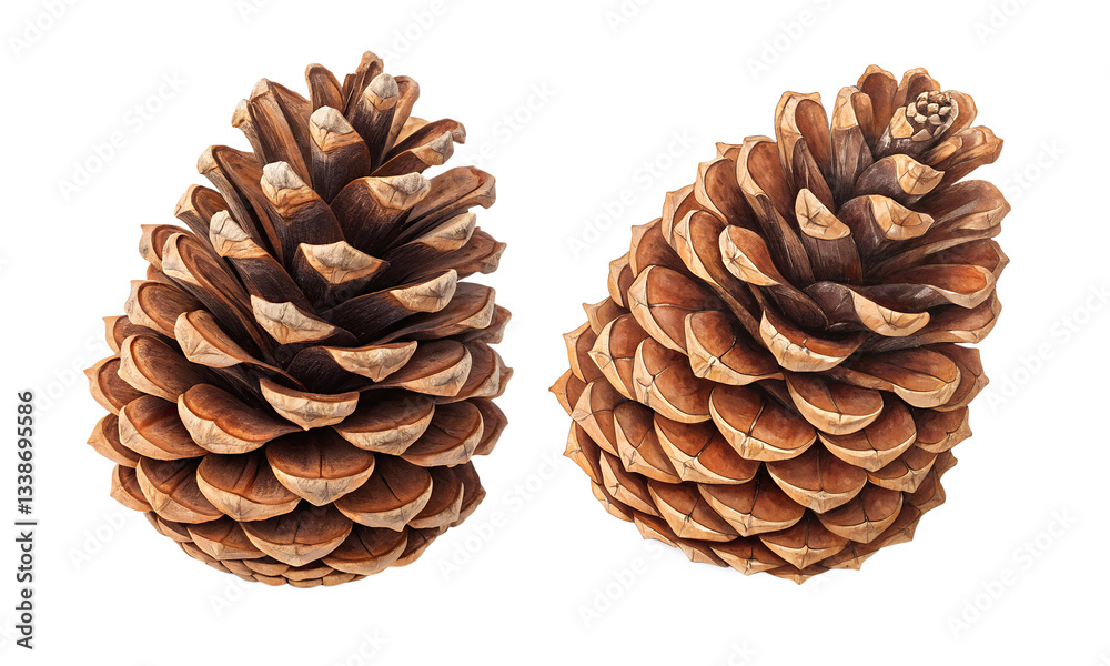 Brown pinecone set, Fresh Cone collection isolated Brown pinecone set, Fresh Cone collection isolated